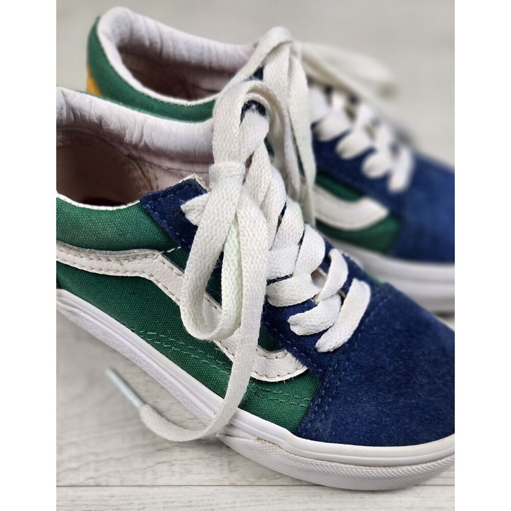 Vans Old Skool Color Block Kids Size 10.5 Navy Green Yellow Suede Sneakers